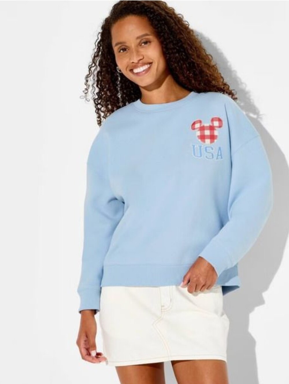 Disney Women's Mickey Balloons Graphic Pullover Sweatshirt, Blue Size S